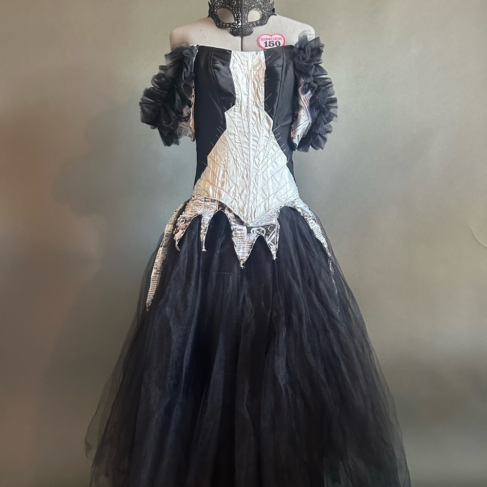 Elegant Black and White Off-Shoulder Custom Gown, Masquerade Costume